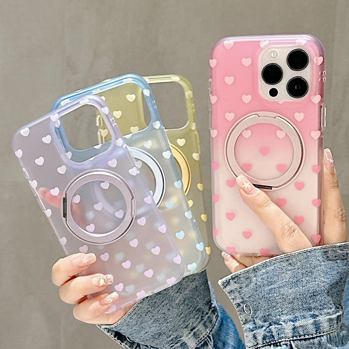 For iPhone 17 Double-sided Gradient Heart 360 Degree Magnetic Holder Phone Case - Yellow - EDA010037007A
