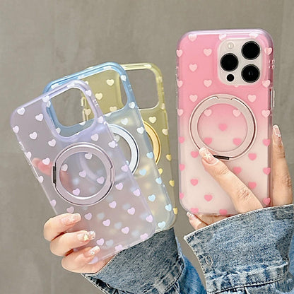 For iPhone 15 Pro Max Double-sided Gradient Heart 360 Degree Magnetic Holder Phone Case(Purple)