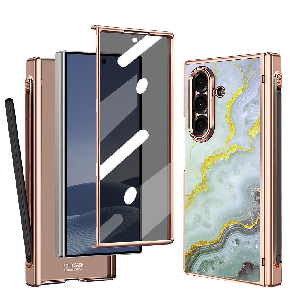 For Samsung Galaxy Z Fold7 5G VIETAO Amber Series Integrated Privacy Screen Protector Magnetic Phone Case with Stylus(Platinum)