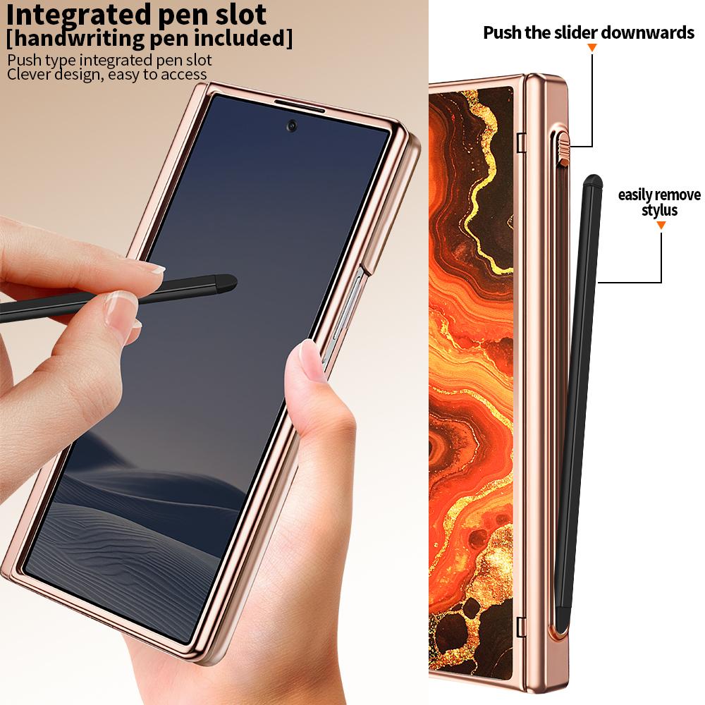 For Samsung Galaxy Z Fold7 5G VIETAO Amber Series Integrated Privacy Screen Protector Magnetic Phone Case with Stylus(Orange Gold)