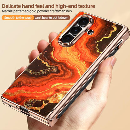 For Samsung Galaxy Z Fold7 5G VIETAO Amber Series Integrated Privacy Screen Protector Magnetic Phone Case with Stylus(Orange Gold)