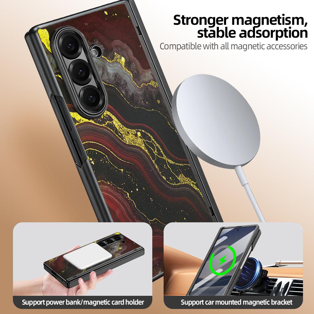 For Samsung Galaxy Z Fold7 5G VIETAO Amber Series Integrated Privacy Screen Protector Magnetic Phone Case with Stylus(Black Gold)