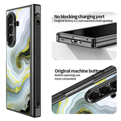 For Samsung Galaxy Z Fold7 5G VIETAO Amber Series Integrated Privacy Screen Protector Magnetic Phone Case with Stylus(Grey Gold)