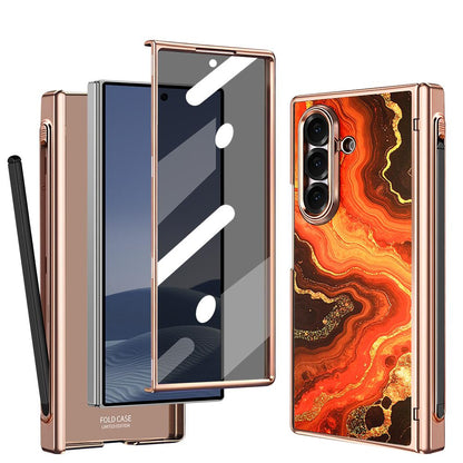 For Samsung Galaxy Z Fold6 5G VIETAO Amber Series Integrated Privacy Screen Protector Magnetic Phone Case with Stylus(Orange Gold)