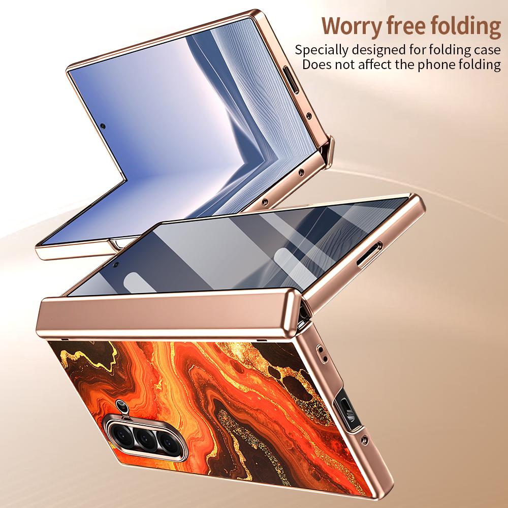 For Samsung Galaxy Z Fold6 5G VIETAO Amber Series Integrated Privacy Screen Protector Magnetic Phone Case with Stylus(Orange Gold)