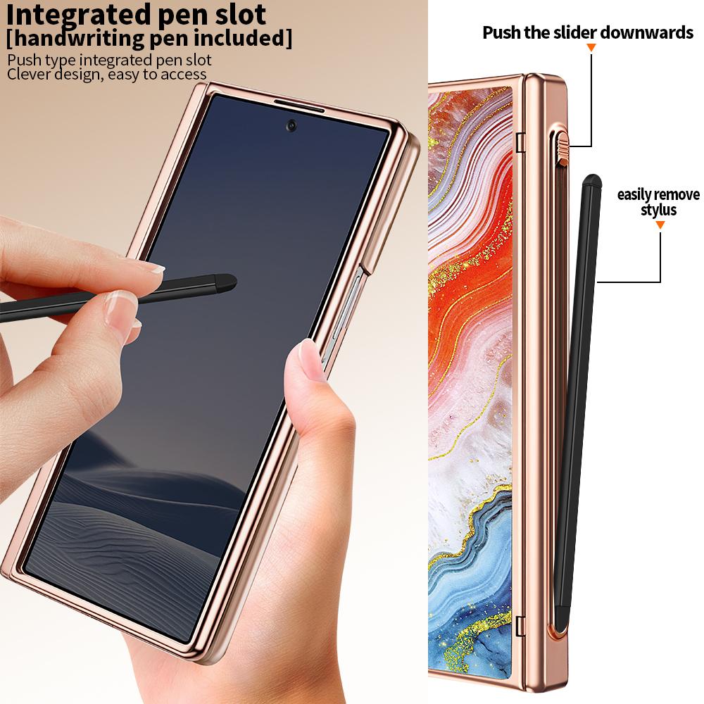 For Samsung Galaxy Z Fold6 5G VIETAO Amber Series Integrated Privacy Screen Protector Magnetic Phone Case with Stylus(Pink Gold)