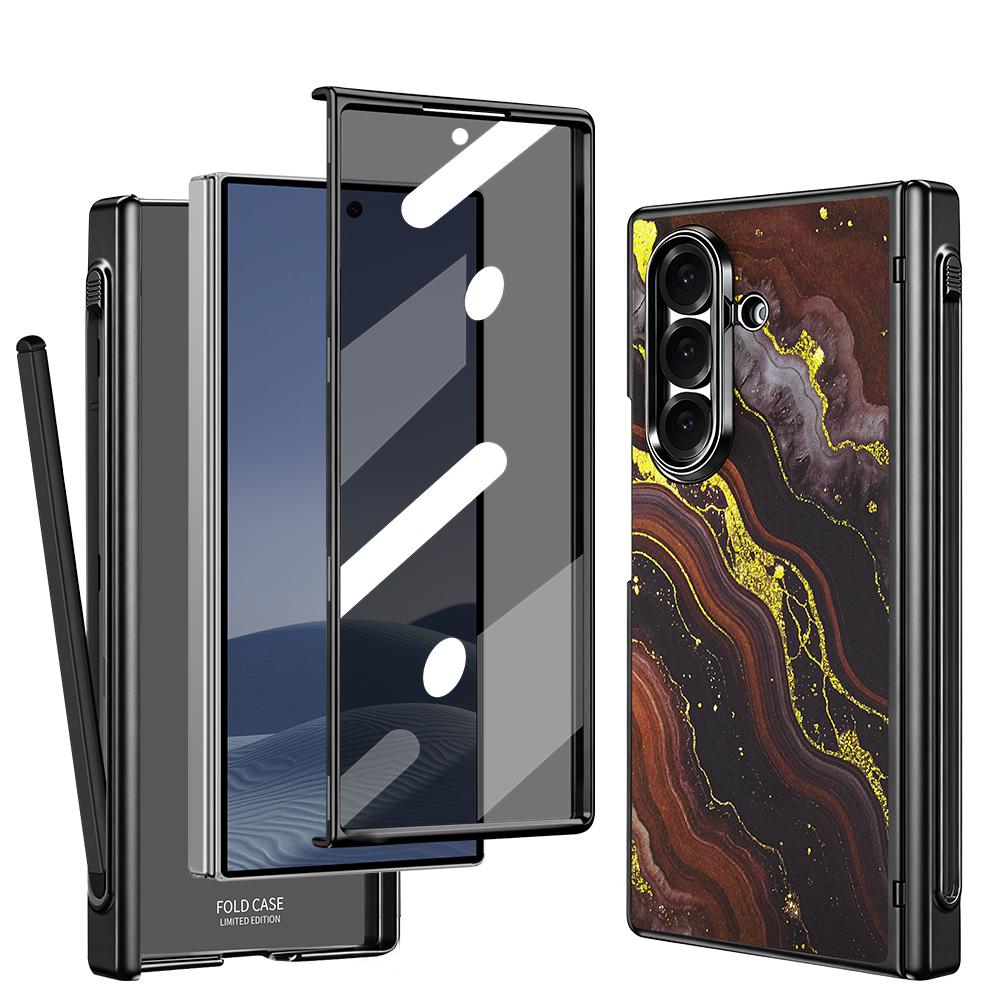 For Samsung Galaxy Z Fold6 5G VIETAO Amber Series Integrated Privacy Screen Protector Magnetic Phone Case with Stylus(Black Gold)