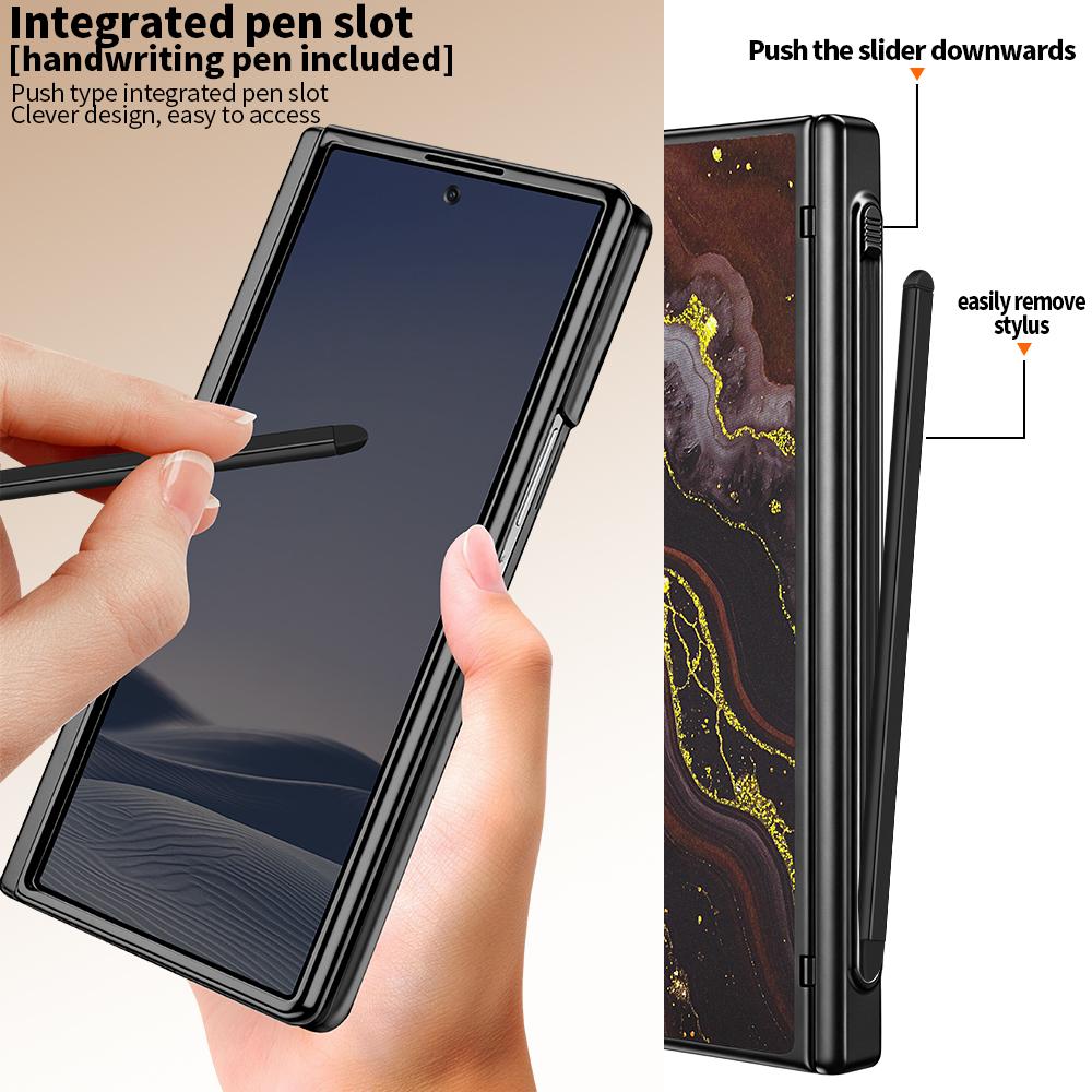 For Samsung Galaxy Z Fold6 5G VIETAO Amber Series Integrated Privacy Screen Protector Magnetic Phone Case with Stylus(Black Gold)