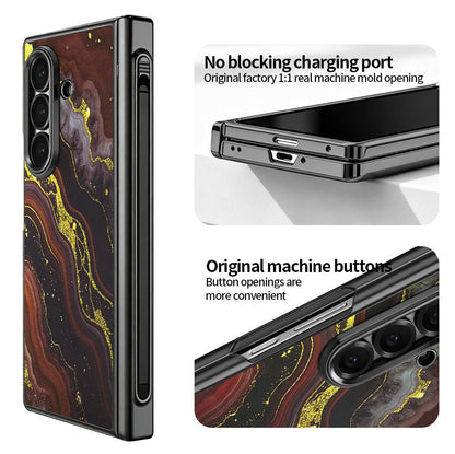 For Samsung Galaxy Z Fold6 5G VIETAO Amber Series Integrated Privacy Screen Protector Magnetic Phone Case with Stylus(Black Gold)