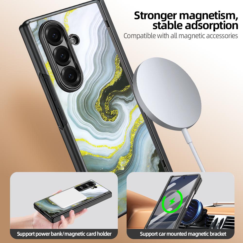 For Samsung Galaxy Z Fold6 5G VIETAO Amber Series Integrated Privacy Screen Protector Magnetic Phone Case with Stylus(Grey Gold)
