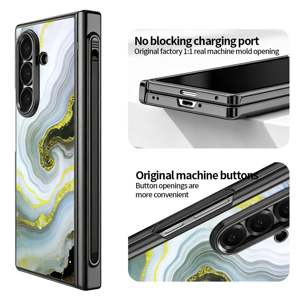 For Samsung Galaxy Z Fold6 5G VIETAO Amber Series Integrated Privacy Screen Protector Magnetic Phone Case with Stylus(Grey Gold)