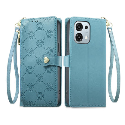 For OPPO A6 Pro 5G Global / OPPO F31 5G Zipper Wallet Heart Buckle Vegan Leather Phone Case with Wrist Strap(Lake Blue)