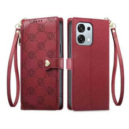 For OPPO A6 Pro 5G Global / OPPO F31 5G Zipper Wallet Heart Buckle Vegan Leather Phone Case with Wrist Strap(Red)