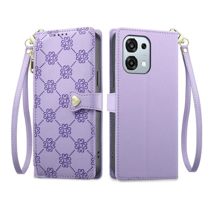 For OPPO A6 Pro 5G Global / OPPO F31 5G Zipper Wallet Heart Buckle Vegan Leather Phone Case with Wrist Strap(Purple)