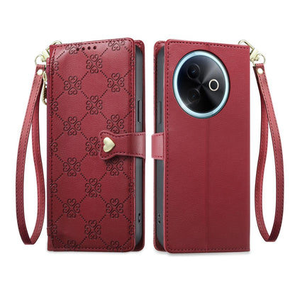 For vivo Y39 5G / vivo Y300i Zipper Wallet Heart Buckle Vegan Leather Phone Case with Wrist Strap(Red)
