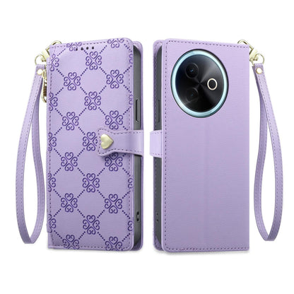 For vivo Y39 5G / vivo Y300i Zipper Wallet Heart Buckle Vegan Leather Phone Case with Wrist Strap(Purple)