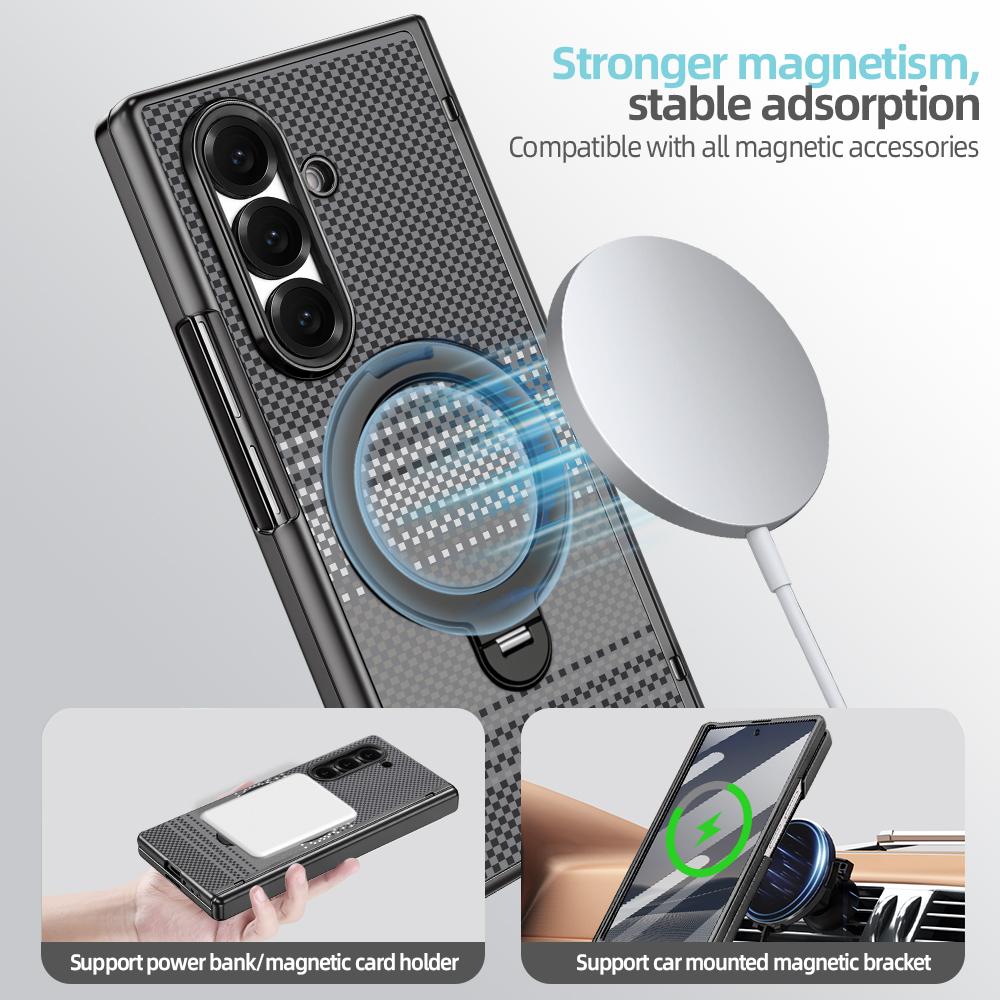 For Galaxy Z Fold8 Ultra 5G VIETAO Fengying Series Integrated Privacy Film Carbon Fiber Magnetic Phone Case with 360-Degree Rotating Stand(Grey)