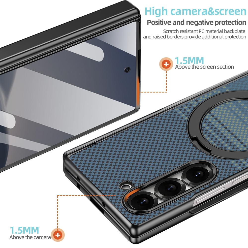 For Galaxy Z Fold8 Ultra 5G VIETAO Fengying Series Integrated Privacy Film Carbon Fiber Magnetic Phone Case with 360-Degree Rotating Stand(Blue)