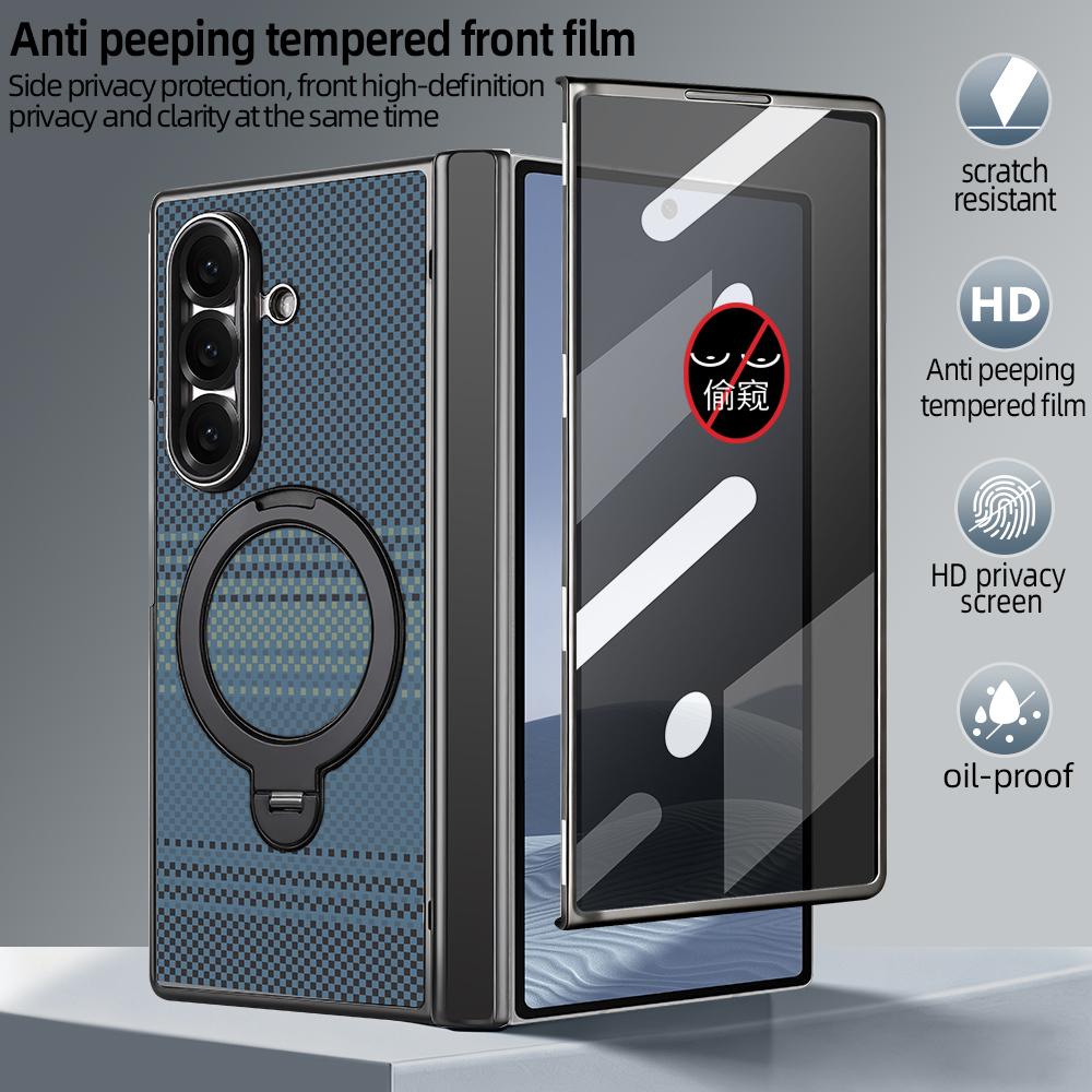 For Galaxy Z Fold8 Ultra 5G VIETAO Fengying Series Integrated Privacy Film Carbon Fiber Magnetic Phone Case with 360-Degree Rotating Stand(Blue)