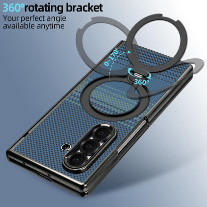 For Galaxy Z Fold8 Ultra 5G VIETAO Fengying Series Integrated Privacy Film Carbon Fiber Magnetic Phone Case with 360-Degree Rotating Stand(Blue)