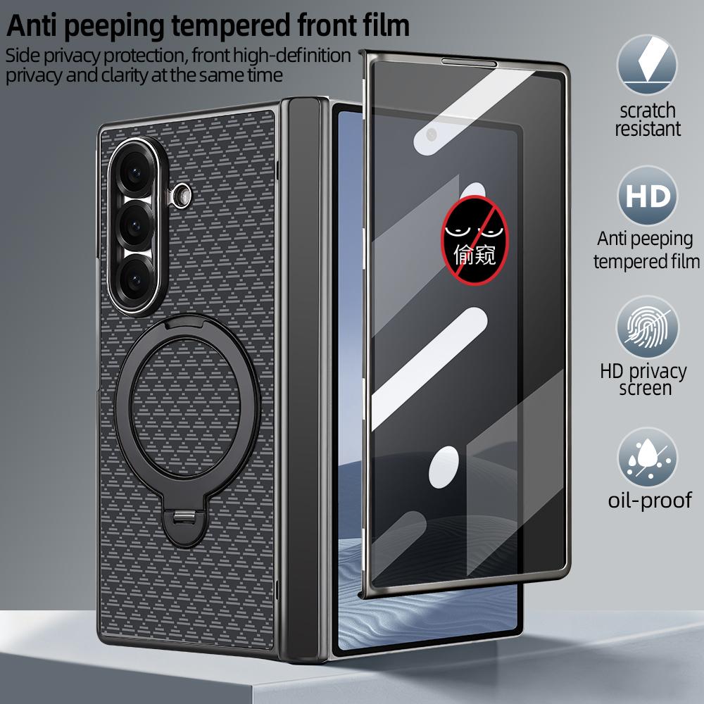 For Galaxy Z Fold8 Ultra 5G VIETAO Fengying Series Integrated Privacy Film Carbon Fiber Magnetic Phone Case with 360-Degree Rotating Stand(Triangular Black)