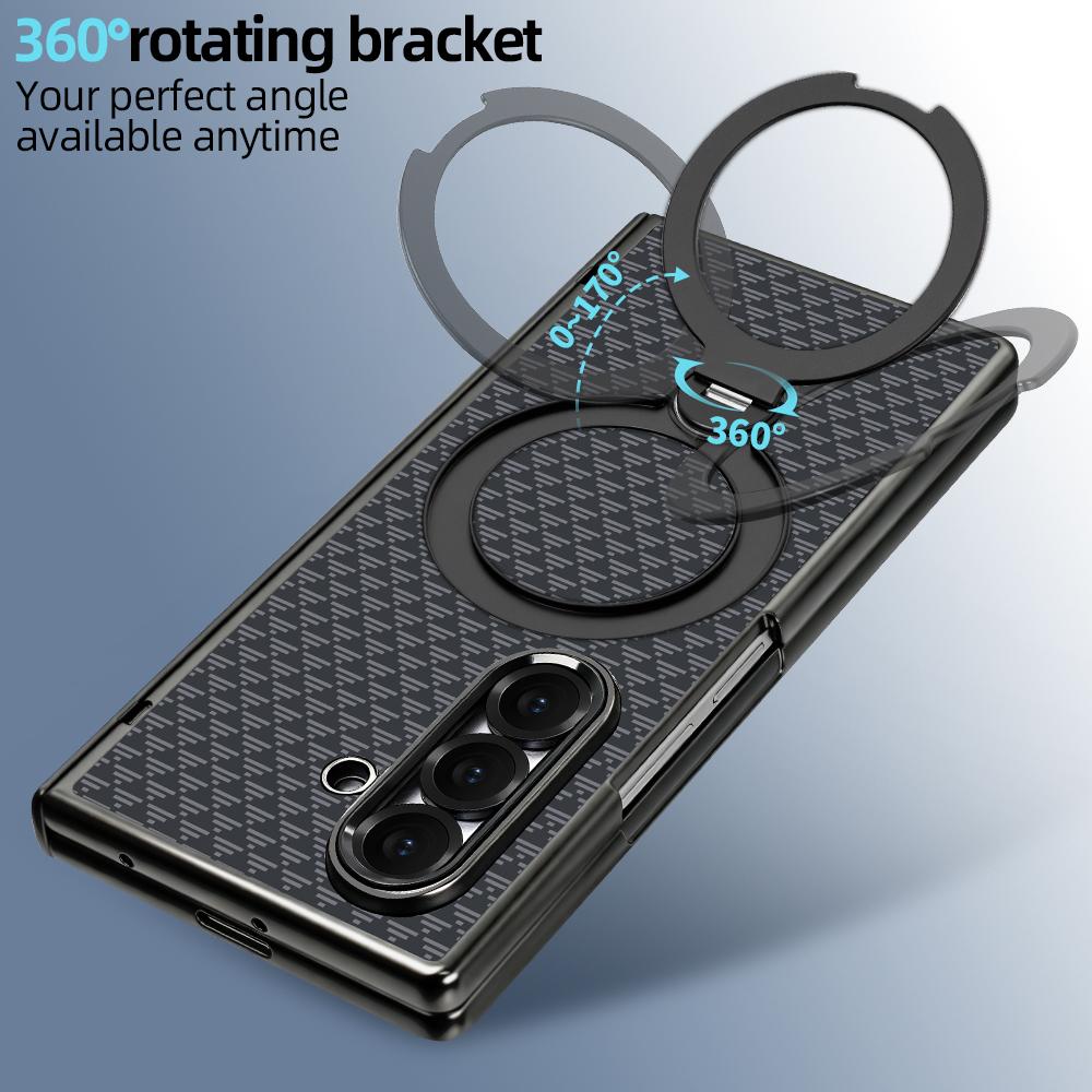 For Galaxy Z Fold8 Ultra 5G VIETAO Fengying Series Integrated Privacy Film Carbon Fiber Magnetic Phone Case with 360-Degree Rotating Stand(Triangular Black)