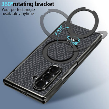 For Galaxy Z Fold8 Ultra 5G VIETAO Fengying Series Integrated Privacy Film Carbon Fiber Magnetic Phone Case with 360-Degree Rotating Stand(Triangular Black)