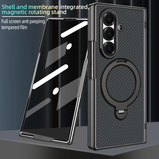 For Galaxy Z Fold8 Ultra 5G VIETAO Fengying Series Integrated Privacy Film Carbon Fiber Magnetic Phone Case with 360-Degree Rotating Stand(Twill Black)