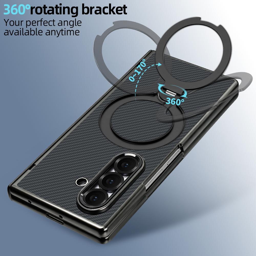 For Galaxy Z Fold8 Ultra 5G VIETAO Fengying Series Integrated Privacy Film Carbon Fiber Magnetic Phone Case with 360-Degree Rotating Stand(Twill Black)