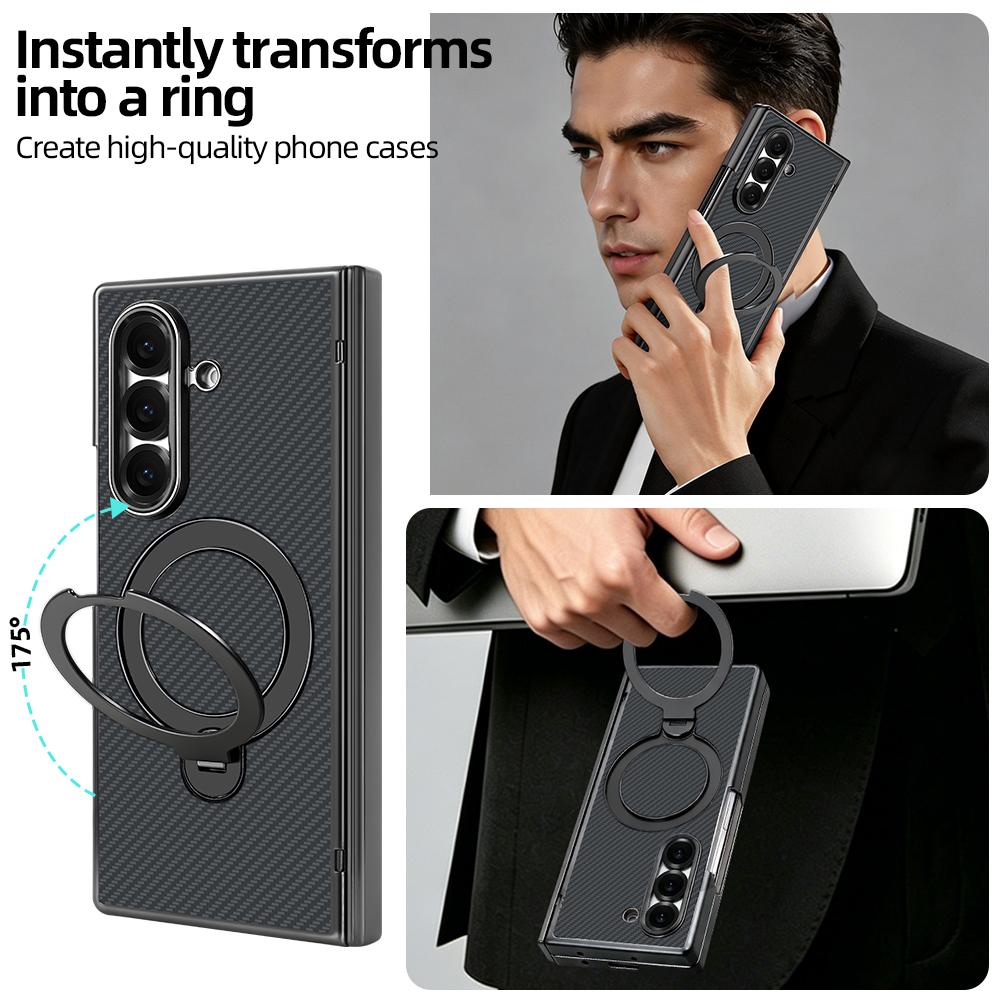For Galaxy Z Fold8 Ultra 5G VIETAO Fengying Series Integrated Privacy Film Carbon Fiber Magnetic Phone Case with 360-Degree Rotating Stand(Twill Black)