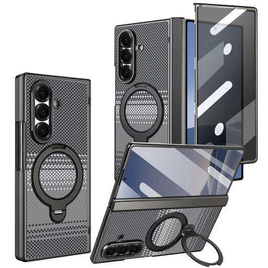 For Samsung Galaxy Z Fold7 5G VIETAO Fengying Series Integrated Privacy Film Carbon Fiber Magnetic Phone Case with 360-Degree Rotating Stand(Grey)