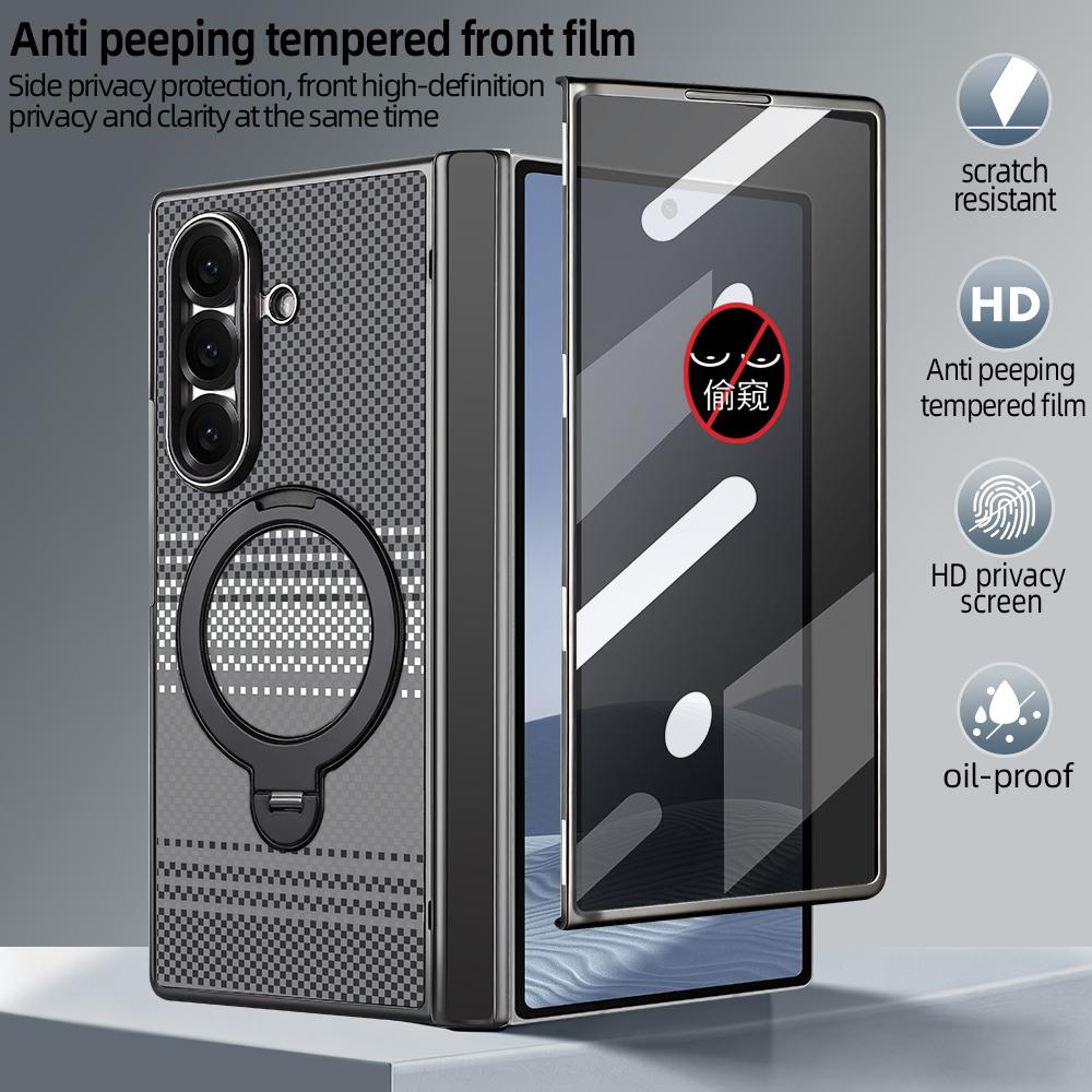 For Samsung Galaxy Z Fold7 5G VIETAO Fengying Series Integrated Privacy Film Carbon Fiber Magnetic Phone Case with 360-Degree Rotating Stand(Grey)