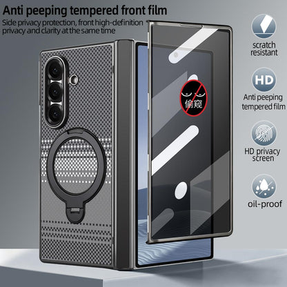 For Samsung Galaxy Z Fold7 5G VIETAO Fengying Series Integrated Privacy Film Carbon Fiber Magnetic Phone Case with 360-Degree Rotating Stand(Grey)