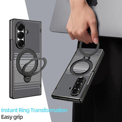 For Samsung Galaxy Z Fold7 5G VIETAO Fengying Series Integrated Privacy Film Carbon Fiber Magnetic Phone Case with 360-Degree Rotating Stand(Grey)