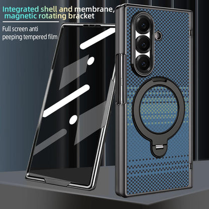 For Samsung Galaxy Z Fold7 5G VIETAO Fengying Series Integrated Privacy Film Carbon Fiber Magnetic Phone Case with 360-Degree Rotating Stand(Blue)