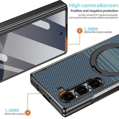 For Samsung Galaxy Z Fold7 5G VIETAO Fengying Series Integrated Privacy Film Carbon Fiber Magnetic Phone Case with 360-Degree Rotating Stand(Blue)