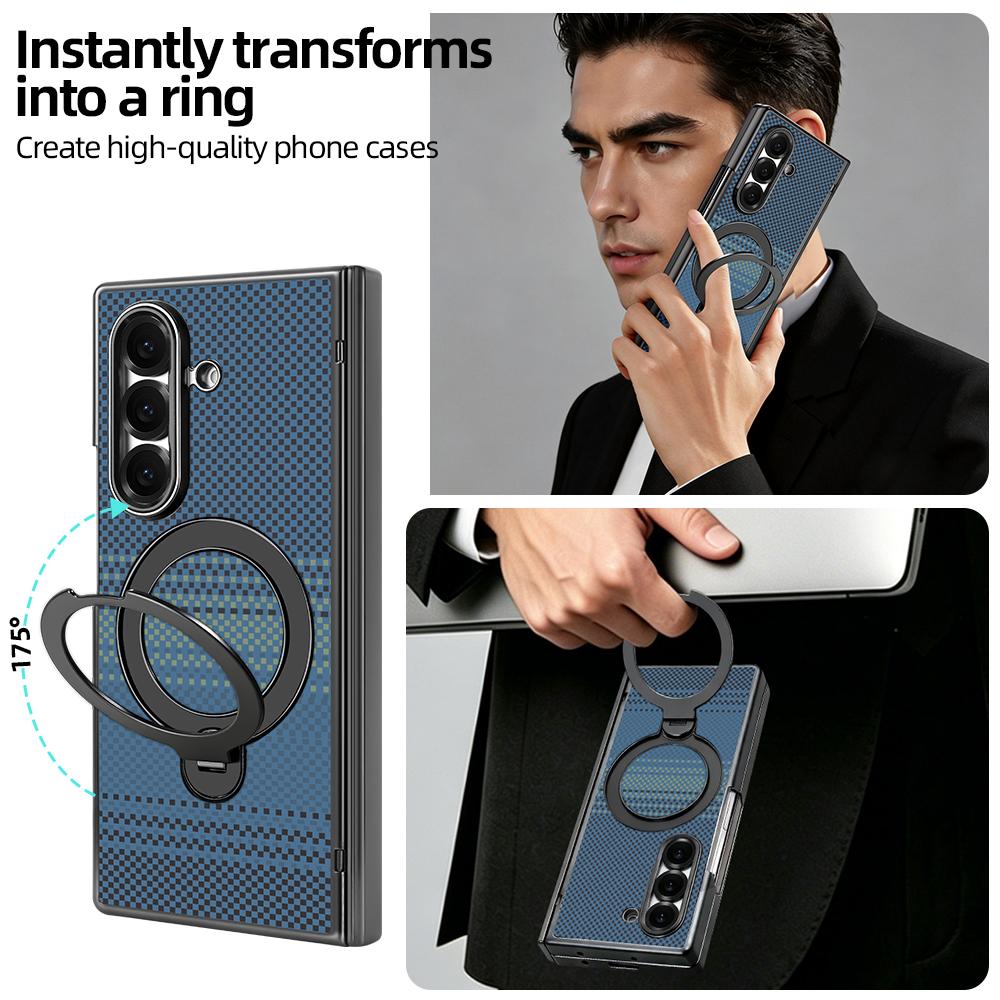 For Samsung Galaxy Z Fold7 5G VIETAO Fengying Series Integrated Privacy Film Carbon Fiber Magnetic Phone Case with 360-Degree Rotating Stand(Blue)