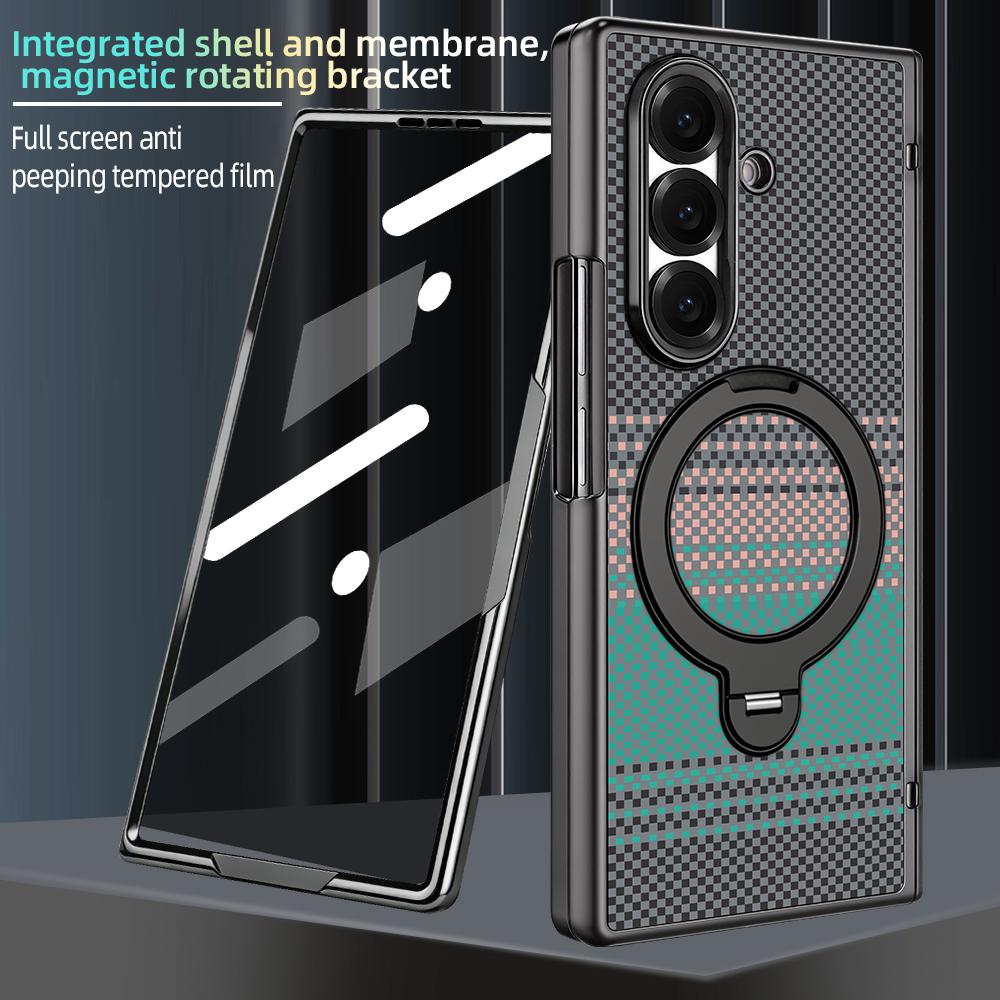 For Samsung Galaxy Z Fold7 5G VIETAO Fengying Series Integrated Privacy Film Carbon Fiber Magnetic Phone Case with 360-Degree Rotating Stand(Green)