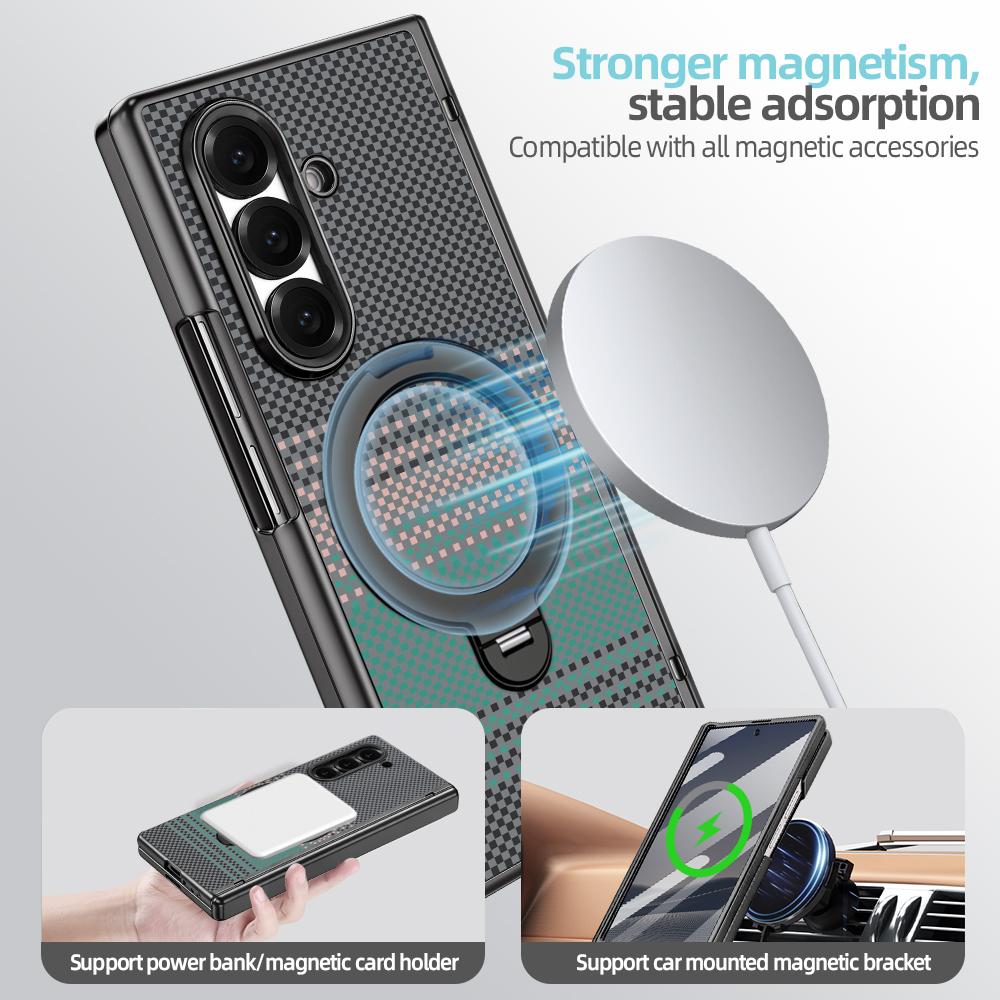 For Samsung Galaxy Z Fold7 5G VIETAO Fengying Series Integrated Privacy Film Carbon Fiber Magnetic Phone Case with 360-Degree Rotating Stand(Green)