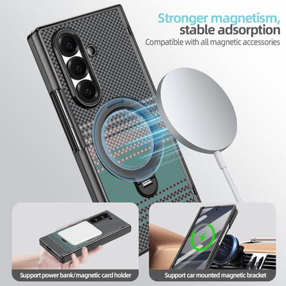 For Samsung Galaxy Z Fold7 5G VIETAO Fengying Series Integrated Privacy Film Carbon Fiber Magnetic Phone Case with 360-Degree Rotating Stand(Green)