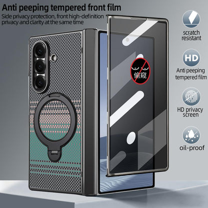 For Samsung Galaxy Z Fold7 5G VIETAO Fengying Series Integrated Privacy Film Carbon Fiber Magnetic Phone Case with 360-Degree Rotating Stand(Green)