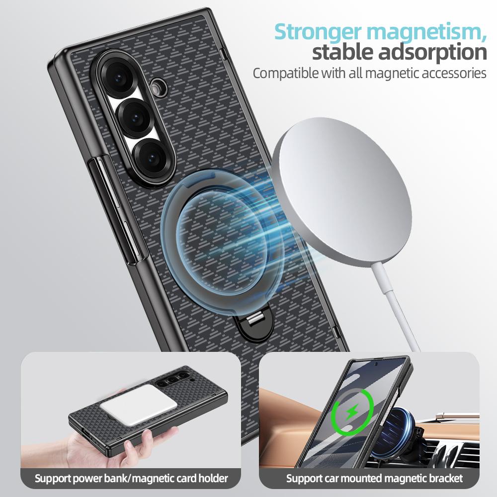 For Samsung Galaxy Z Fold7 5G VIETAO Fengying Series Integrated Privacy Film Carbon Fiber Magnetic Phone Case with 360-Degree Rotating Stand(Triangular Black)