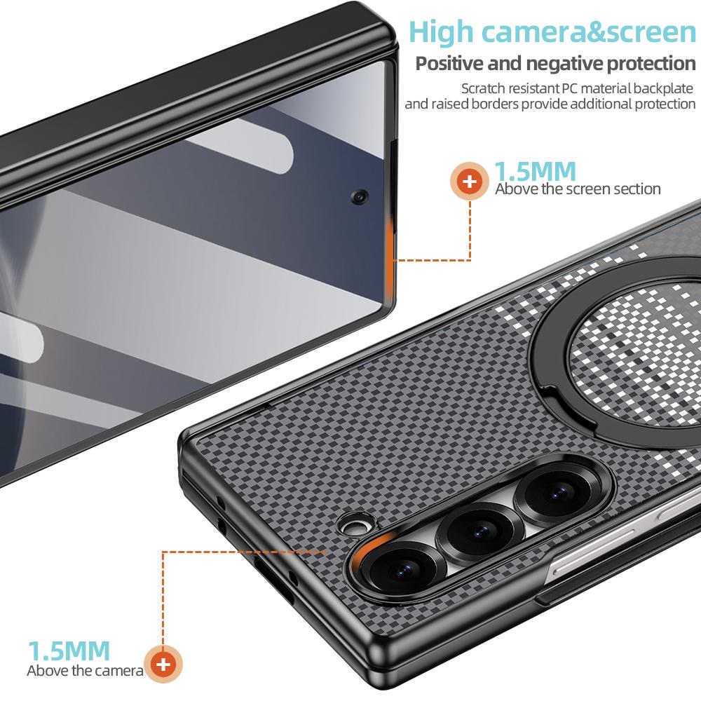 For Samsung Galaxy Z Fold6 5G VIETAO Fengying Series Integrated Privacy Film Carbon Fiber Magnetic Phone Case with 360-Degree Rotating Stand(Grey)
