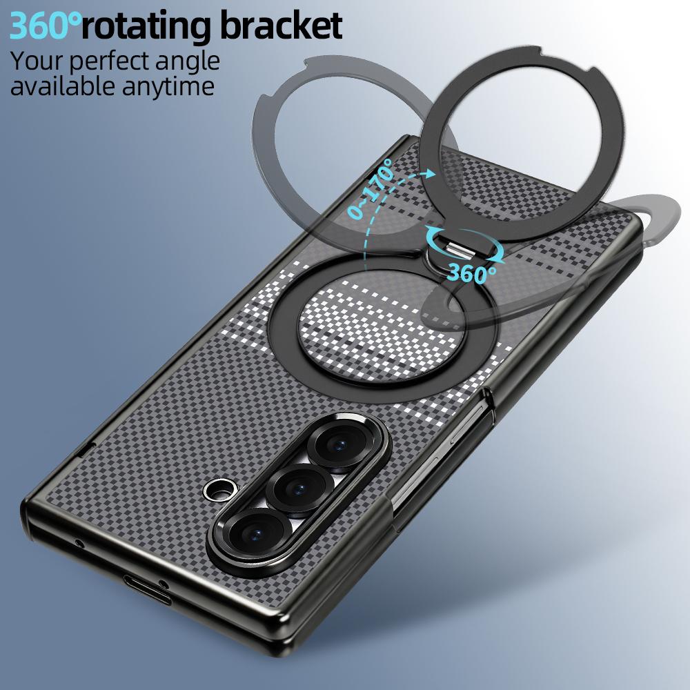For Samsung Galaxy Z Fold6 5G VIETAO Fengying Series Integrated Privacy Film Carbon Fiber Magnetic Phone Case with 360-Degree Rotating Stand(Grey)