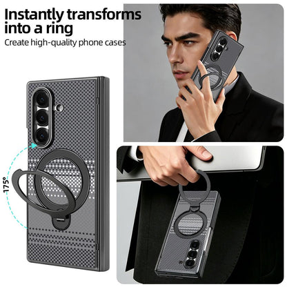 For Samsung Galaxy Z Fold6 5G VIETAO Fengying Series Integrated Privacy Film Carbon Fiber Magnetic Phone Case with 360-Degree Rotating Stand(Grey)