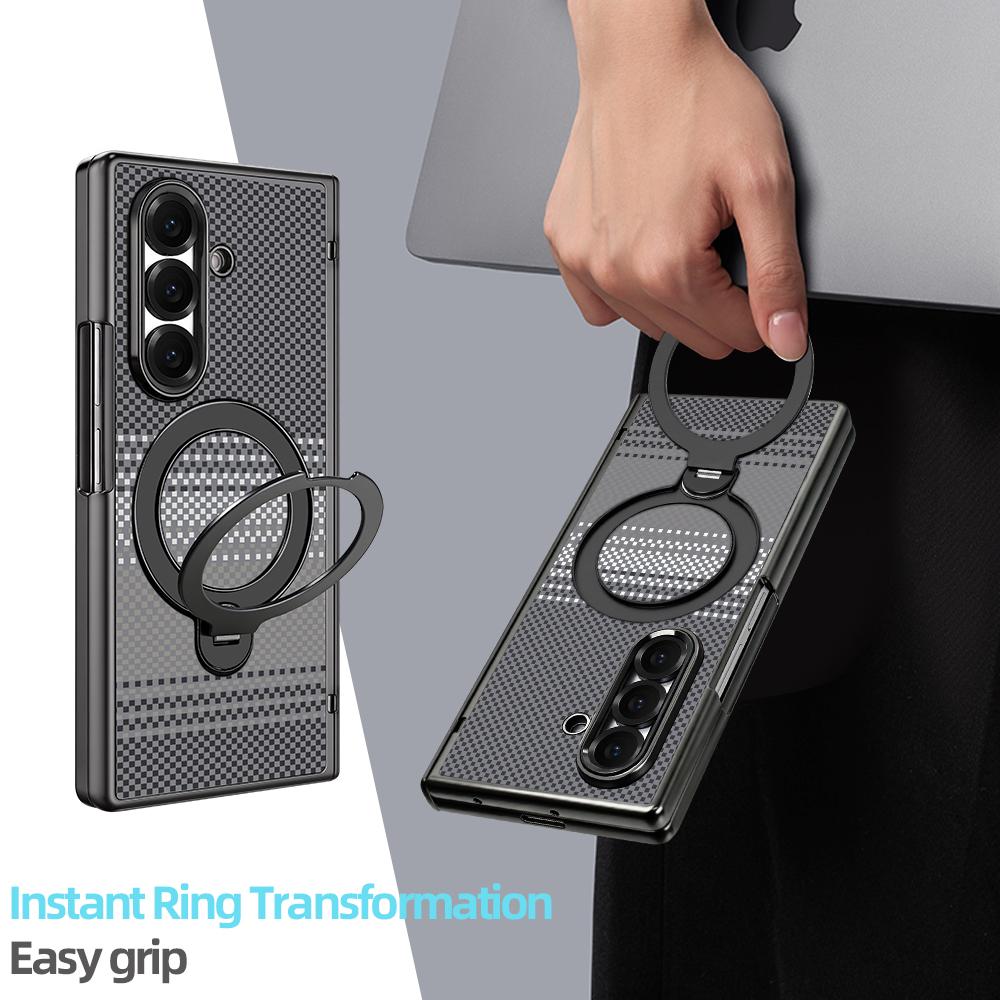 For Samsung Galaxy Z Fold6 5G VIETAO Fengying Series Integrated Privacy Film Carbon Fiber Magnetic Phone Case with 360-Degree Rotating Stand(Grey)
