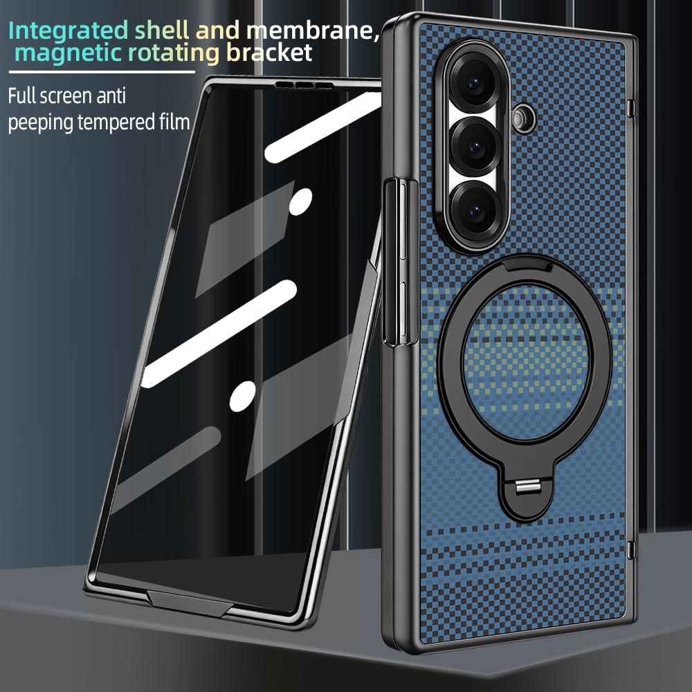 For Samsung Galaxy Z Fold6 5G VIETAO Fengying Series Integrated Privacy Film Carbon Fiber Magnetic Phone Case with 360-Degree Rotating Stand(Blue)