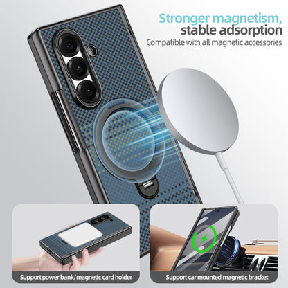 For Samsung Galaxy Z Fold6 5G VIETAO Fengying Series Integrated Privacy Film Carbon Fiber Magnetic Phone Case with 360-Degree Rotating Stand(Blue)