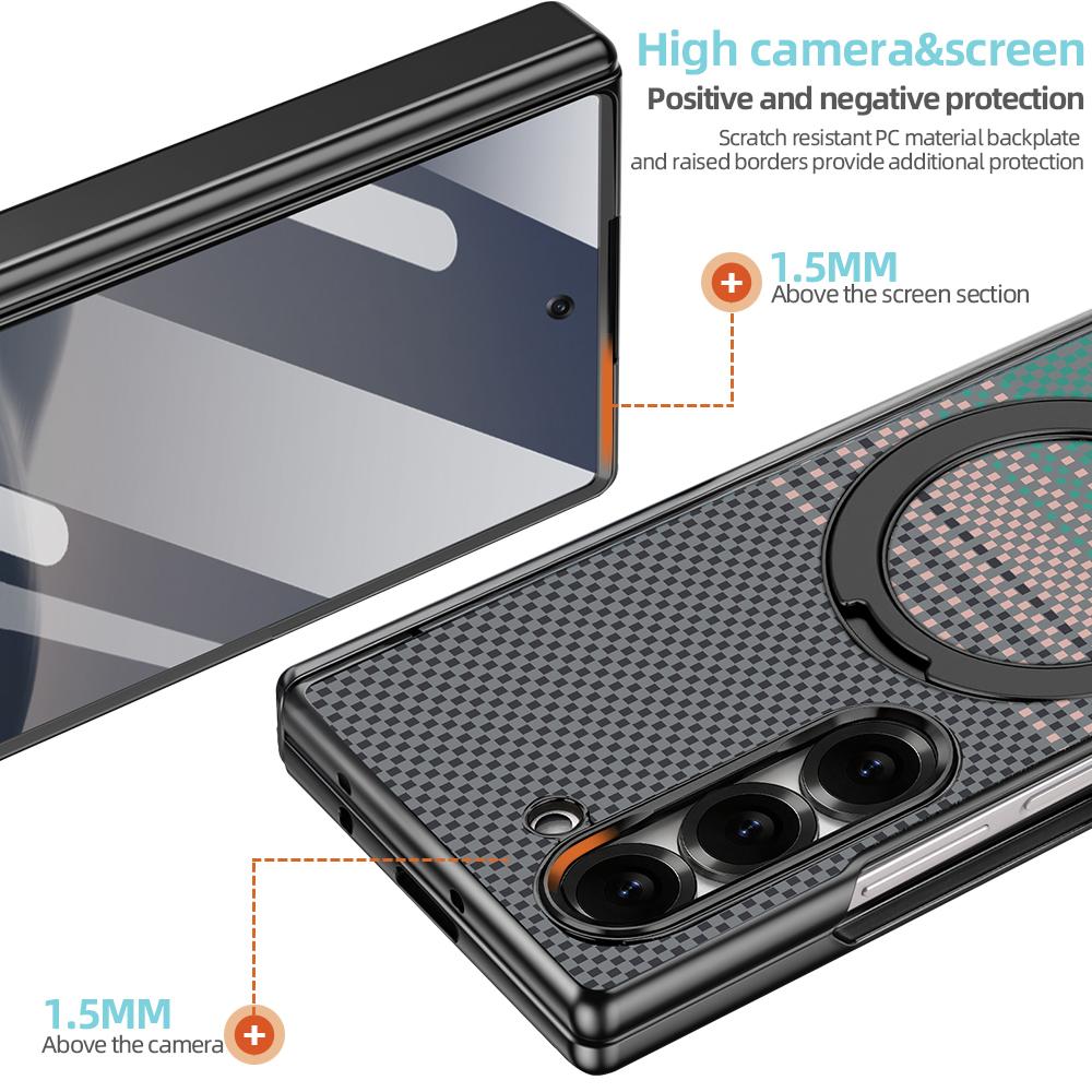 For Samsung Galaxy Z Fold6 5G VIETAO Fengying Series Integrated Privacy Film Carbon Fiber Magnetic Phone Case with 360-Degree Rotating Stand(Green)