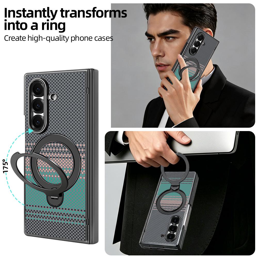 For Samsung Galaxy Z Fold6 5G VIETAO Fengying Series Integrated Privacy Film Carbon Fiber Magnetic Phone Case with 360-Degree Rotating Stand(Green)